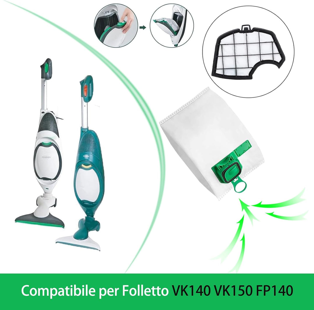 13 Staubsaugerbeutel für Vorwerk Kobold VK140 VK150 mit 2 Filter, 2 sauberen Bürsten, Zubehör-Set fü