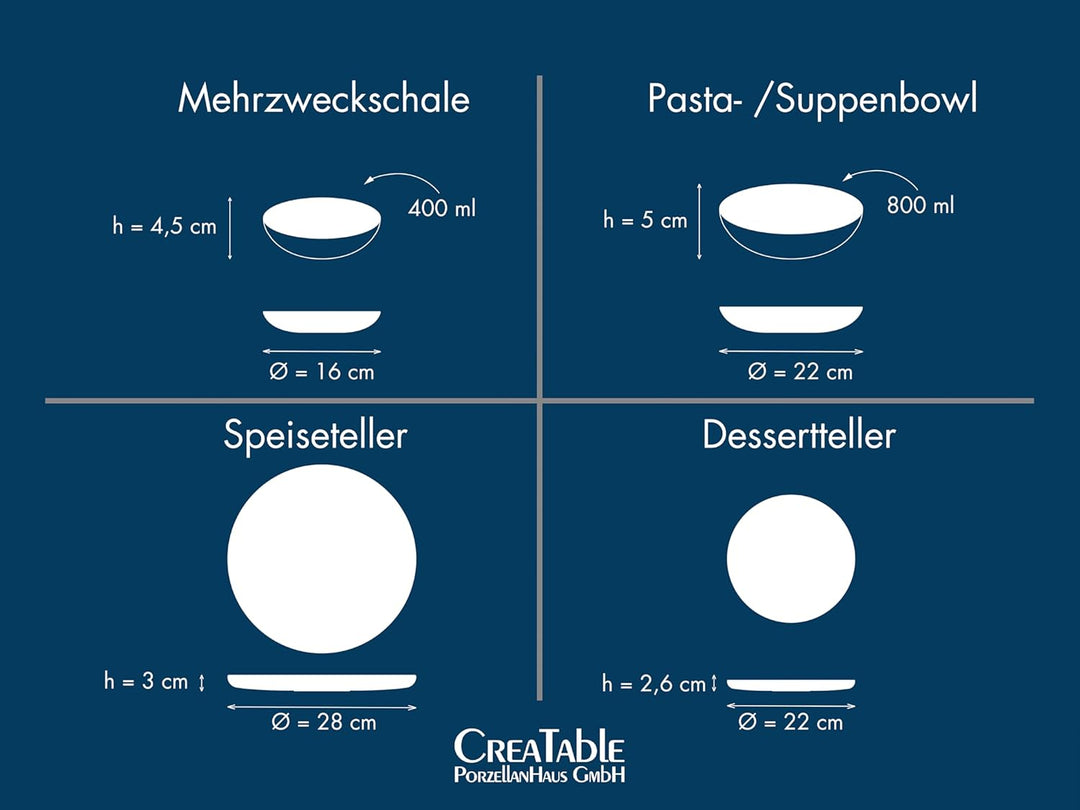 CreaTable, 10524, Serie Uno Black, Geschirrset, Teller Set 8 teilig Black Tafelservice 8 teilig, Bla
