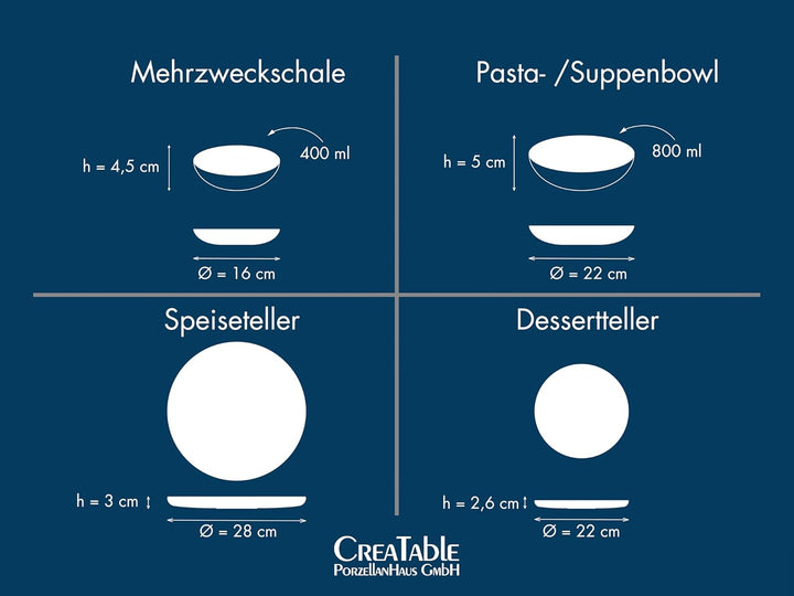 CreaTable, 10524, Serie Uno Black, Geschirrset, Teller Set 8 teilig Black Tafelservice 8 teilig, Bla