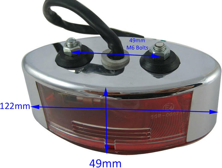 Alchemy Parts Motorrad Brems Rücklicht Chrom Oval - Rot Linse - Homologated