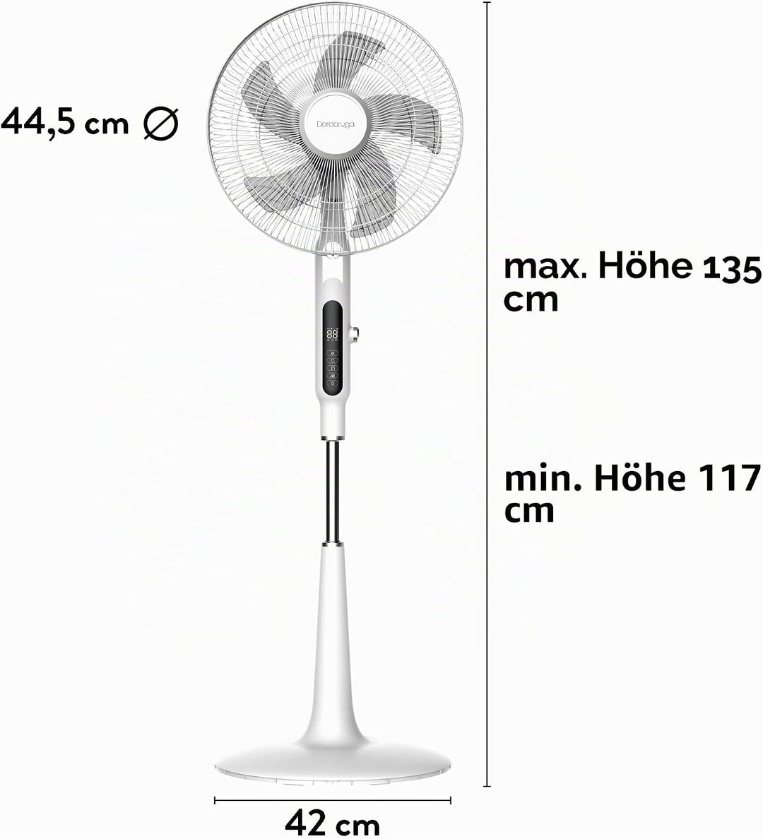 Digitaler, oszillierender, freistehender Ventilator, Premium Design, leise, Touchscreen, Nachtmodus,