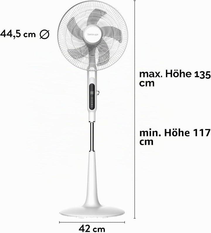 Digitaler, oszillierender, freistehender Ventilator, Premium Design, leise, Touchscreen, Nachtmodus,
