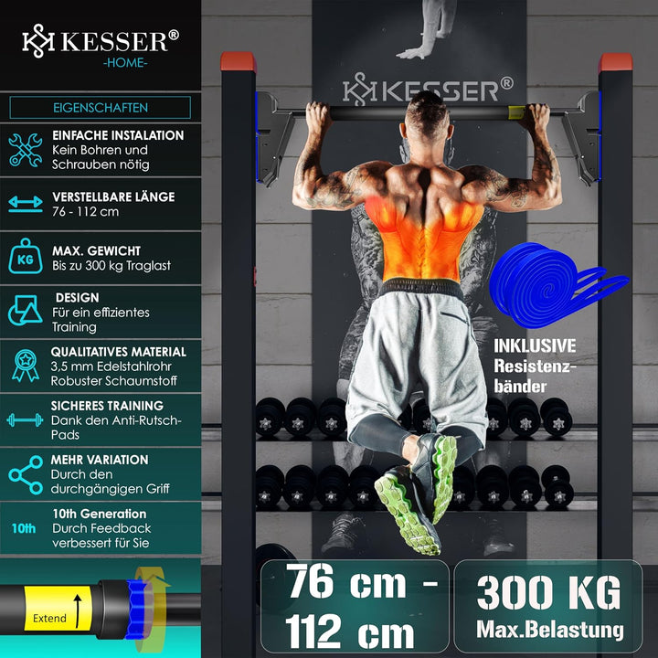 KESSER® Klimmzugstange Türrahmen verstellbar, Pull Up Bar Heimturnhalle, Reckstange ohne Schrauben/B