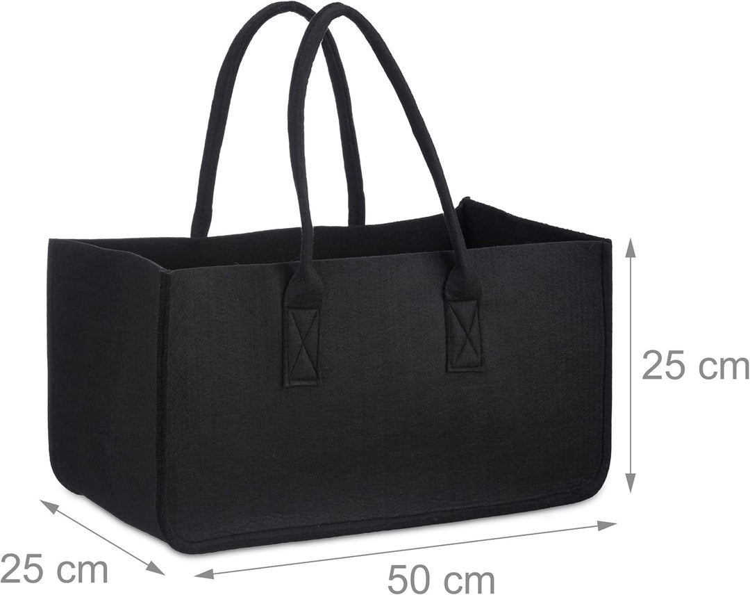 Relaxdays 2X Kaminholztasche, faltbar, flexibel, Griff, 27 Liter, Filz, Aufbewahrungskorb, HxBxT: 25