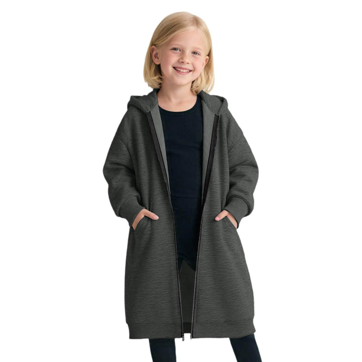 Hoodie Jacke Mädchen mit Reissverschluss Lang Kapuzenpullover Strickjacke Einfarbig Locker Sportjack