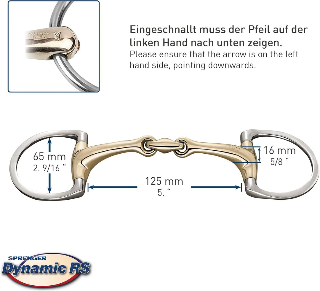 Sprenger Dynamic RS Olivenkopfgebiss mit D-förmigem Ring 16 mm doppelt gebrochen mit Glas-Kristall -