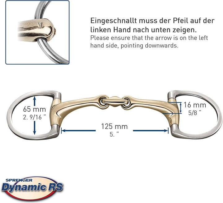 Sprenger Dynamic RS Olivenkopfgebiss mit D-förmigem Ring 16 mm doppelt gebrochen mit Glas-Kristall -