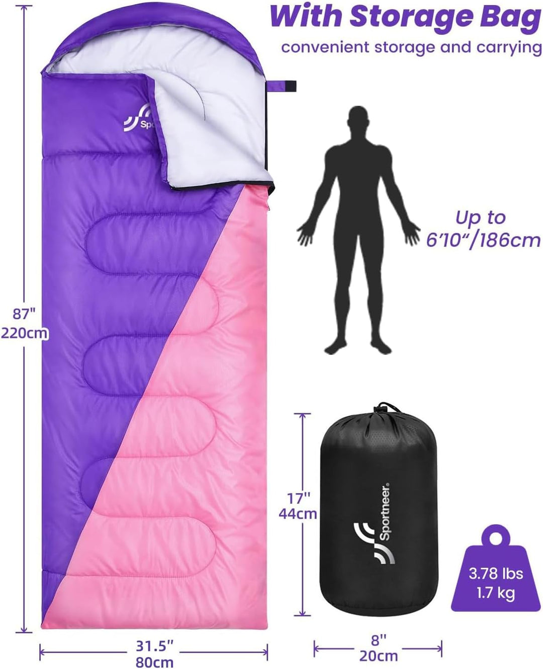 Schlafsack für 3-4 Jahreszeiten: Sportneer Schlafsack Winter Outdoor Sleeping Bag Tragbar Ultraleich