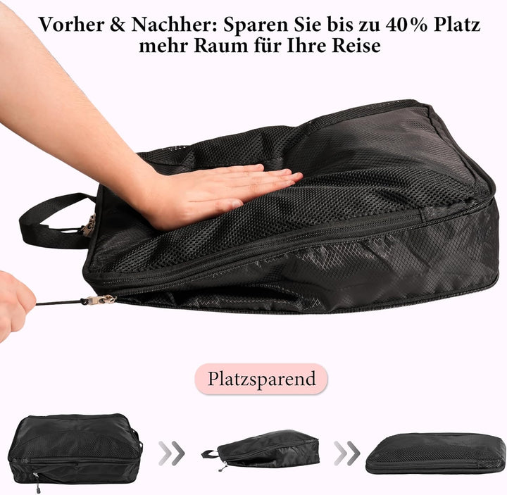 Koffer Organizer Set Kompression 8-teilig – Platzsparende Packwürfel mit Doppelreissverschluss – Was
