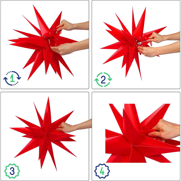 3D Weihnachtsstern Beleuchtet Fenster Batterie mit Timer - 45cm led Weihnachtsbaumspitze Stern, Leuc
