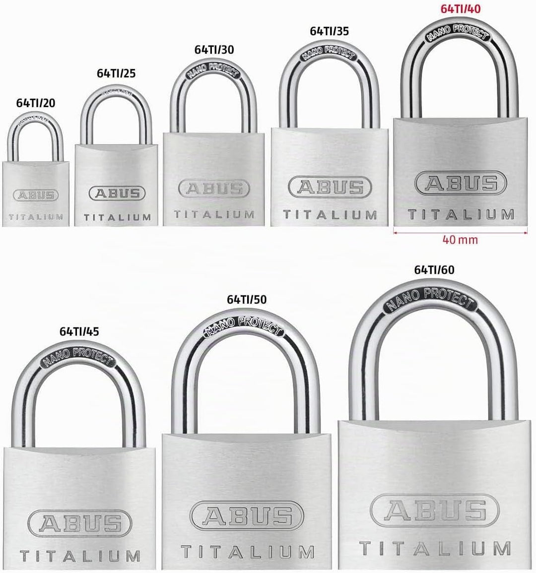 ABUS Vorhängeschloss Titalium 64TI/40 gl.-6412 - gleichschliessend - Kellerschloss mit Schlosskörper