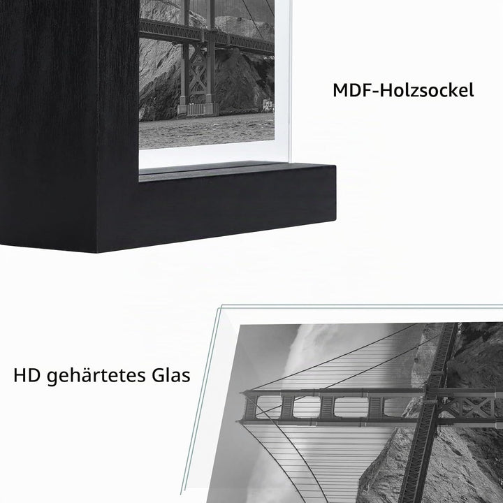 RLAVBL 2er Set Schwarze Bilderrahmen 10x15 cm, Doppelseitiger Glasbilderrahmen mit L-förmigem MDF-So