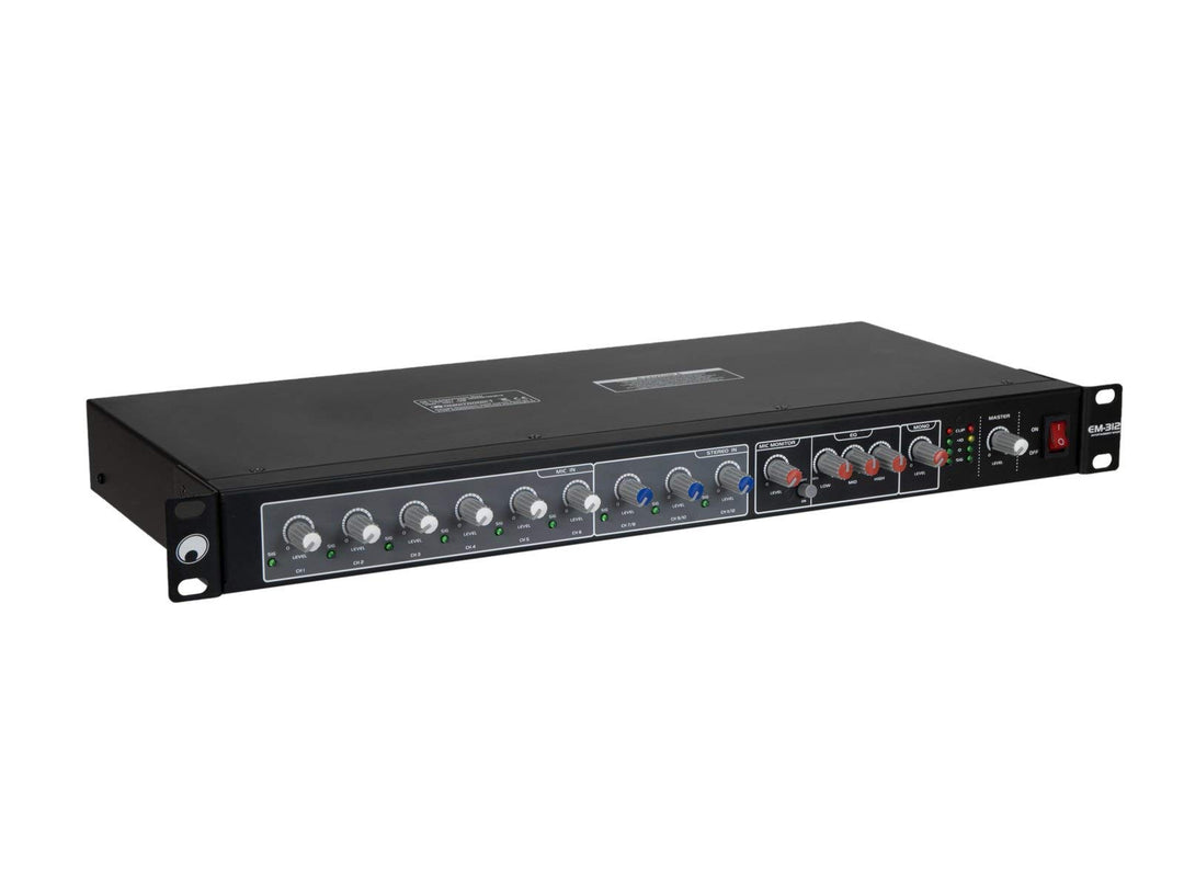 OMNITRONIC EM-312 Entertainment-Mixer | Mikrofon-Line-Mischer, 6 Monokanäle + 3 Stereokanäle