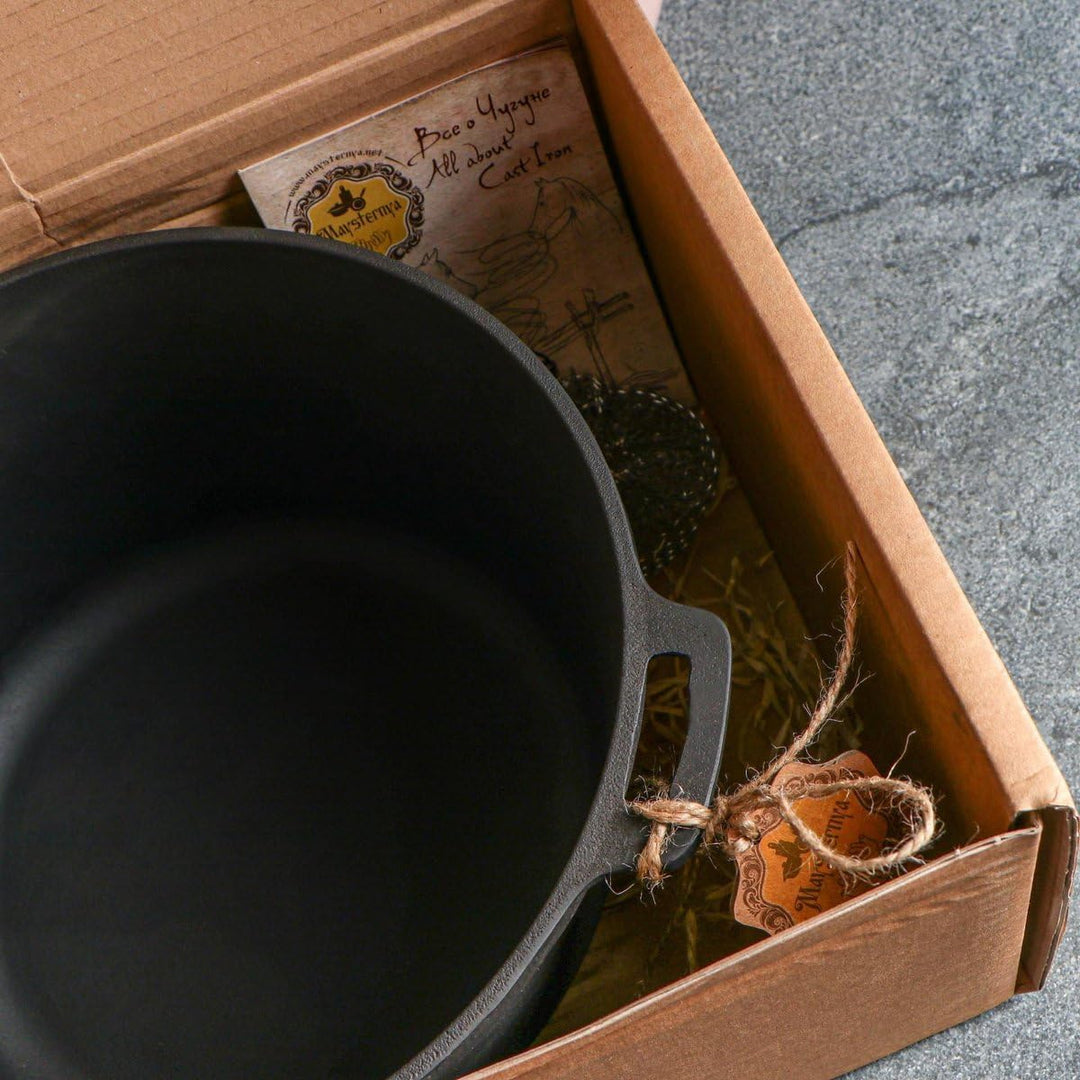 Maysternya™ Gusseisen Dutch Oven - Outdoor cooking - BBQ Bratpfanne Gusseisen - Schwarz (6 Liter), 6