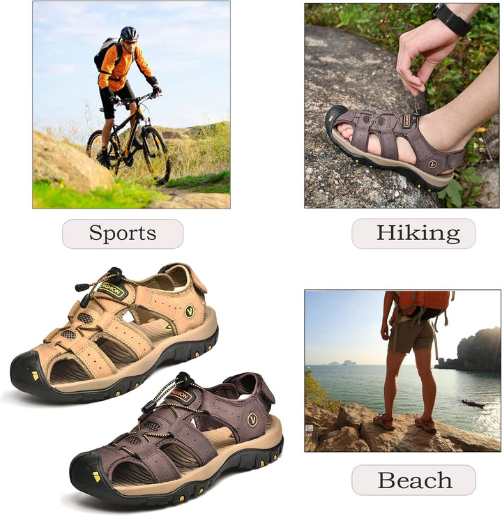 Sandalen Herren Leder Strand Wandersandale Trekkingsandalen Outdoorschuhe Sommer Freizeitschuhe Wand