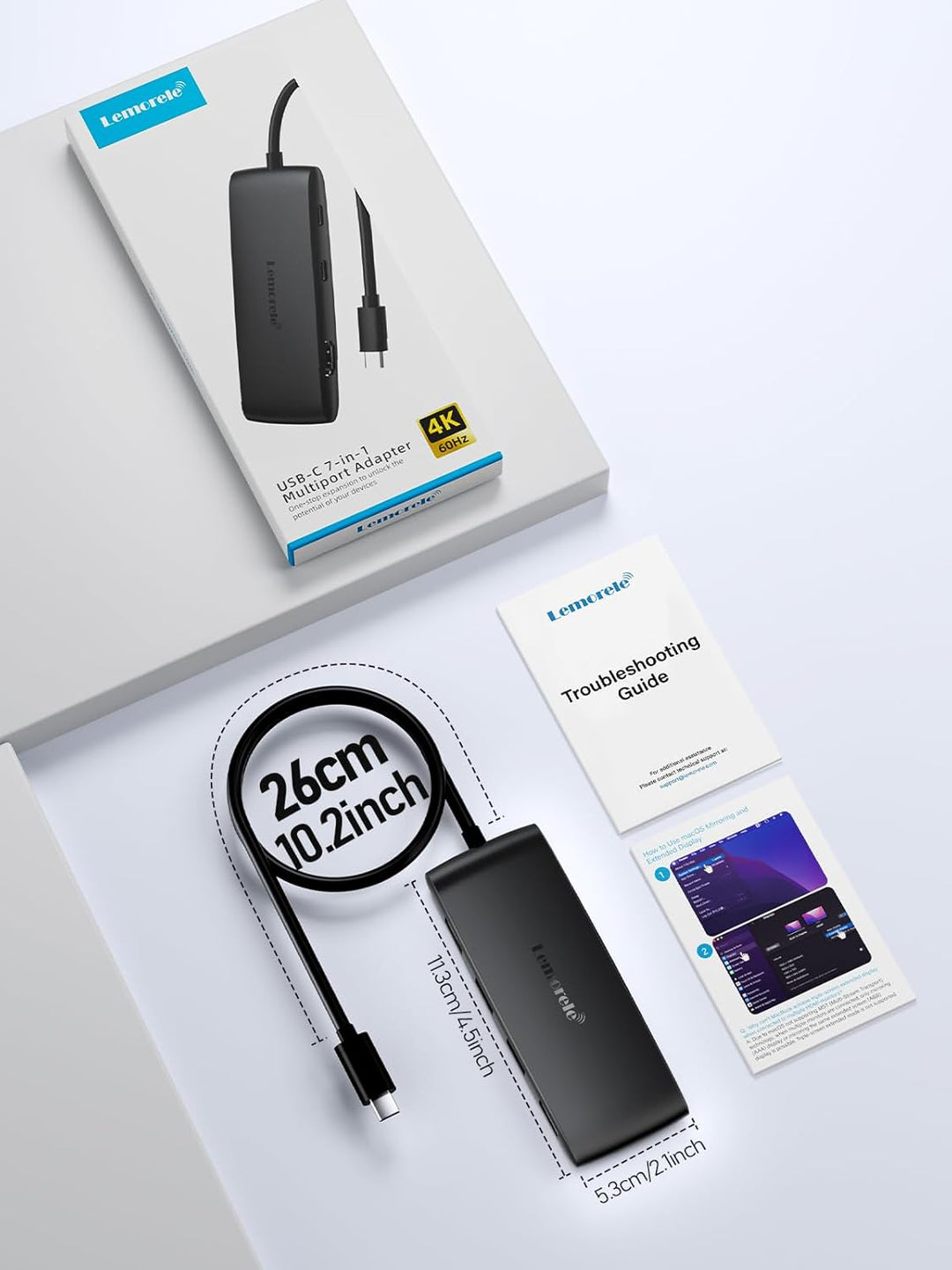 Lemorele Docking Station Dual Monitor,7-in-1 USB C Hub with HDMI +USB C DP Adapter 4K@60Hz, 3 USB 3.