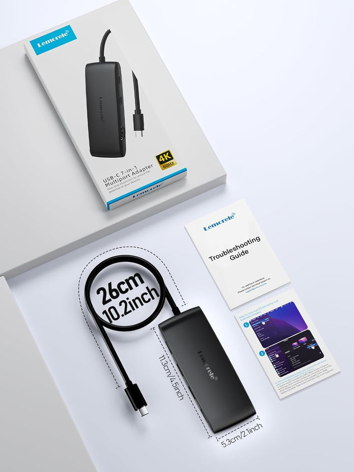 Lemorele Docking Station Dual Monitor,7-in-1 USB C Hub with HDMI +USB C DP Adapter 4K@60Hz, 3 USB 3.