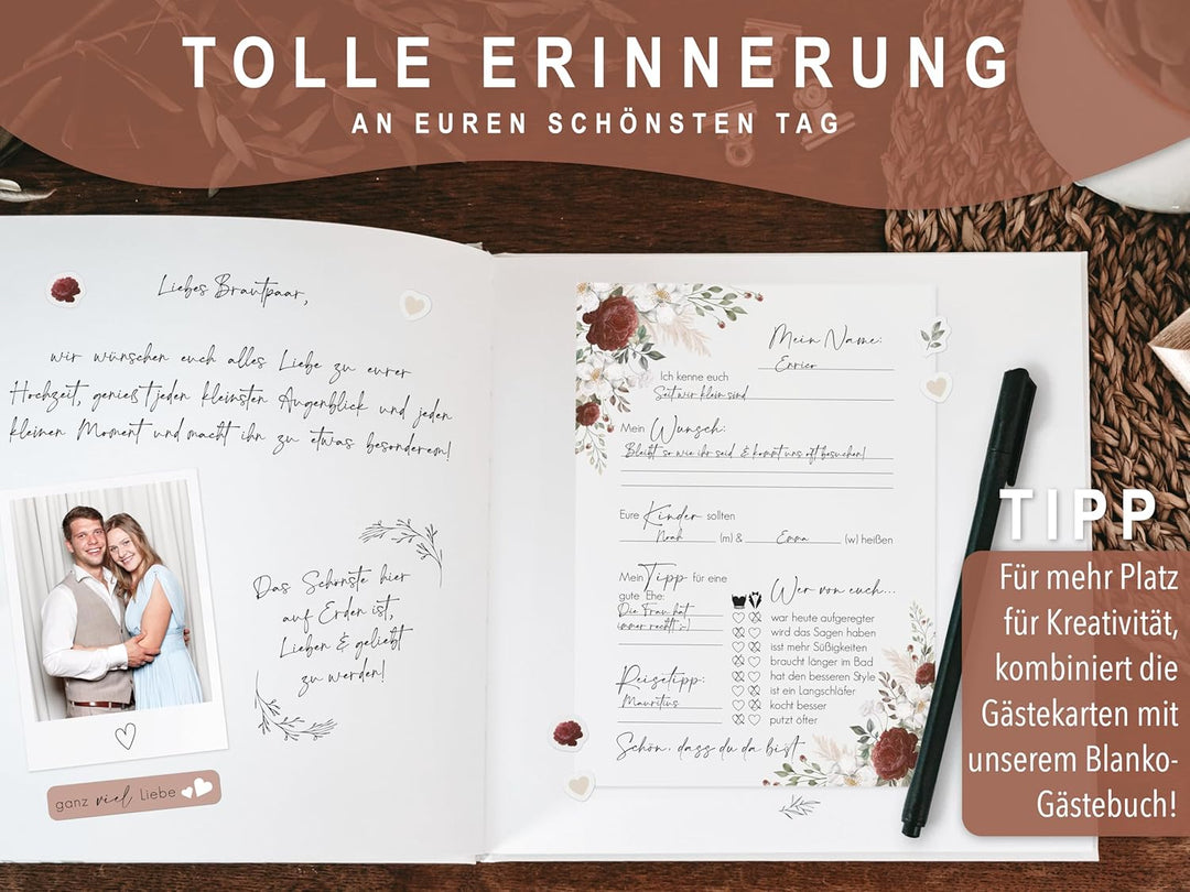 50 Gästekarten Hochzeit - Gästekarten Hochzeit zum ausfüllen - Gästebuchkarten für Hochzeit - Gästeb