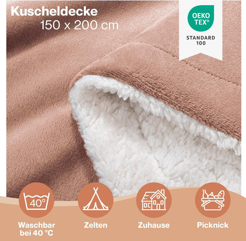 Blumtal Premium Sherpa Kuscheldecke 150 x 200 cm - warme Decke Oeko-TEX® zertifizierte Dicke Sofadec