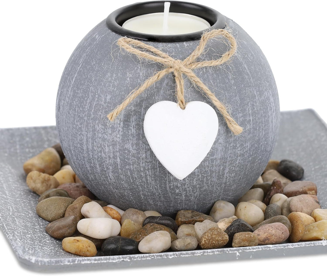 Relaxdays Teelichthalter Set mit Tablett &amp; Steinen, 15,5 x 15,5 cm, Tischdeko Wohnzimmer, Esszimmer,