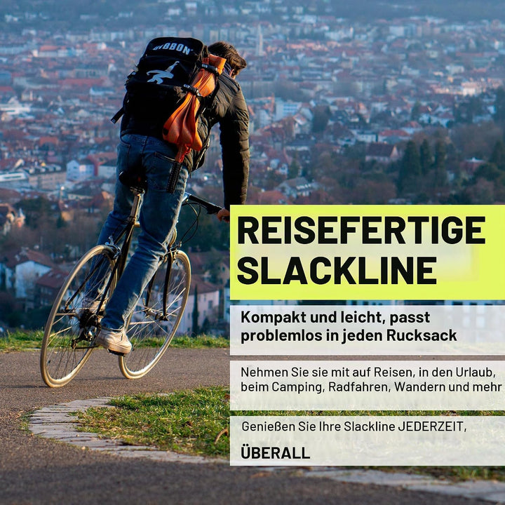 Gibbon Slacklines Travel Line | Leichtes, Kompaktes 15m Slackline-Set für Anfänger &amp; Fortgeschritten
