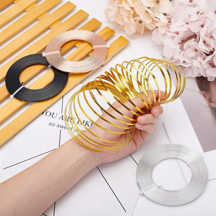BENECREAT 20m 4 Farben Aluminium Flachdraht 3mm Breit Silber Gold Biegbarer Basteldraht Für Lünette,