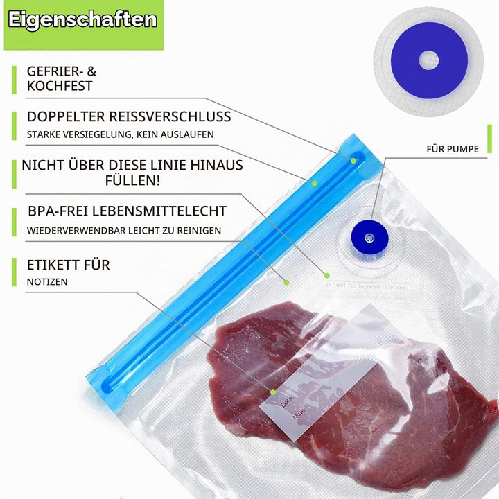 Vakuumbeutel-Set (30x34CM),10 Stück Sous Vide Beutel mit Pumpe, Wiederverwendbare Vacuum Bags, für R