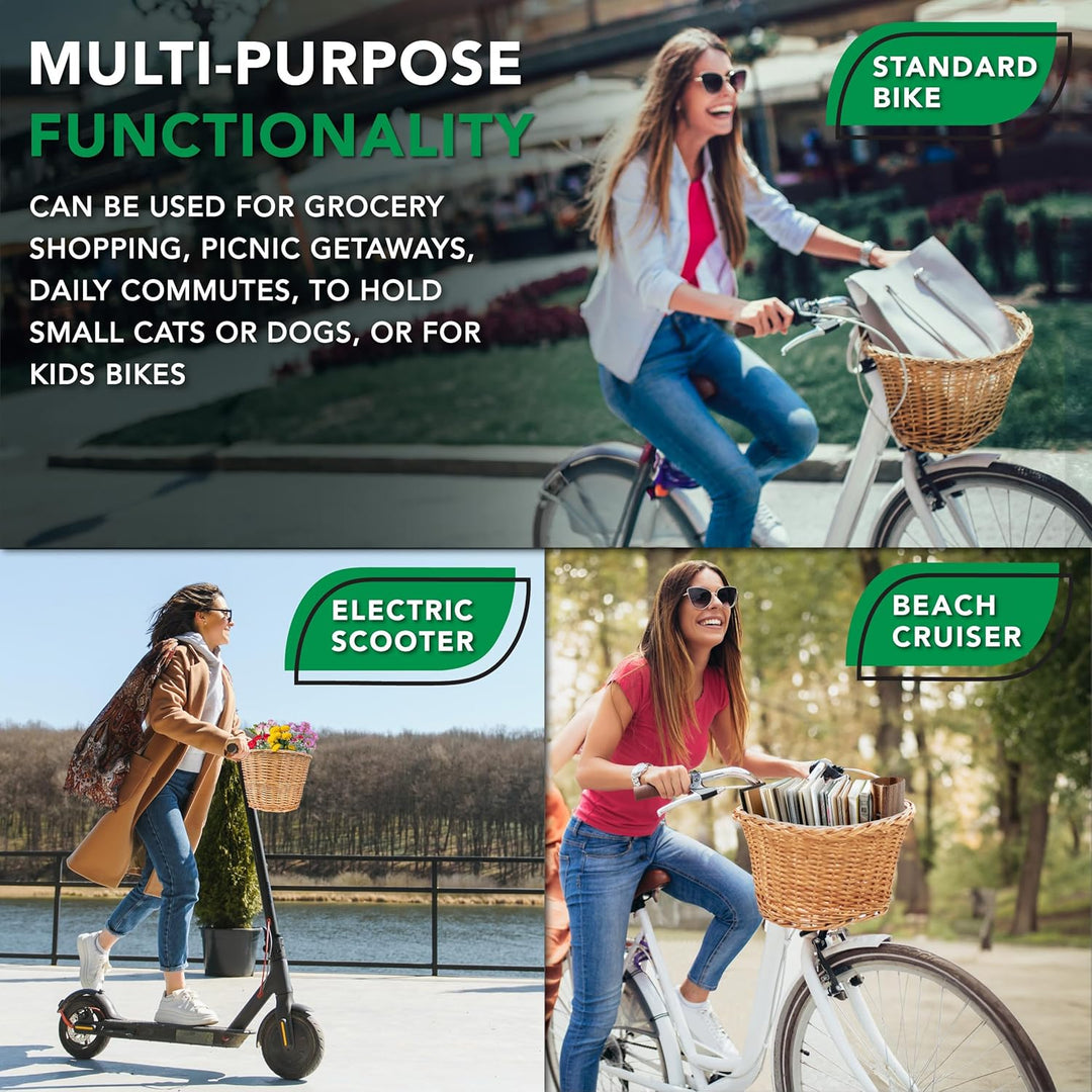 ProSource Wicker Bike Basket Front Cargo for Women and Men, Fits Most Bikes, Beach Cruiser, Stationa