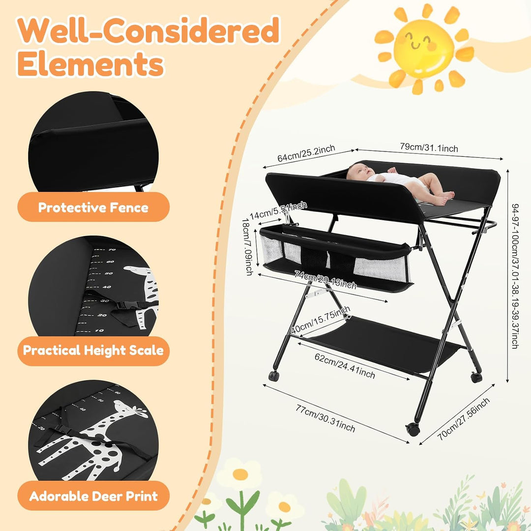 Wickeltisch Mobiler, Wickelkombi Klappbar Höhenverstellbar, Baby Wickelkommode mit Wickelauflage, Si