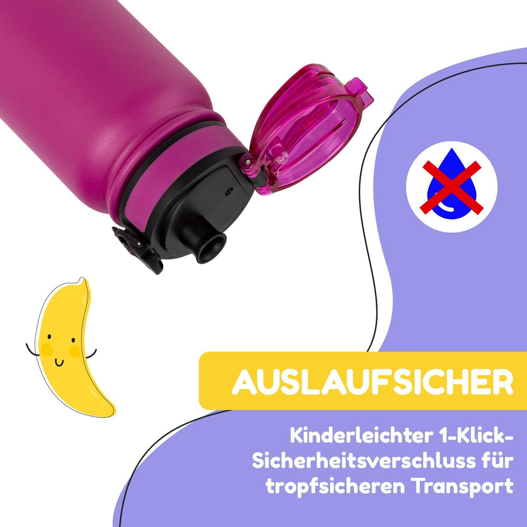 Schmatzfatz Trinkflasche Kinder Auslaufsicher, 550ml Edelstahl-Trinkflasche für Schule & Kindergarte