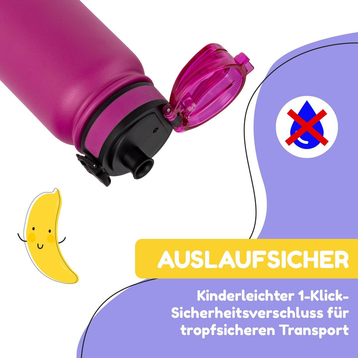 Schmatzfatz Trinkflasche Kinder Auslaufsicher, 550ml Edelstahl-Trinkflasche für Schule & Kindergarte