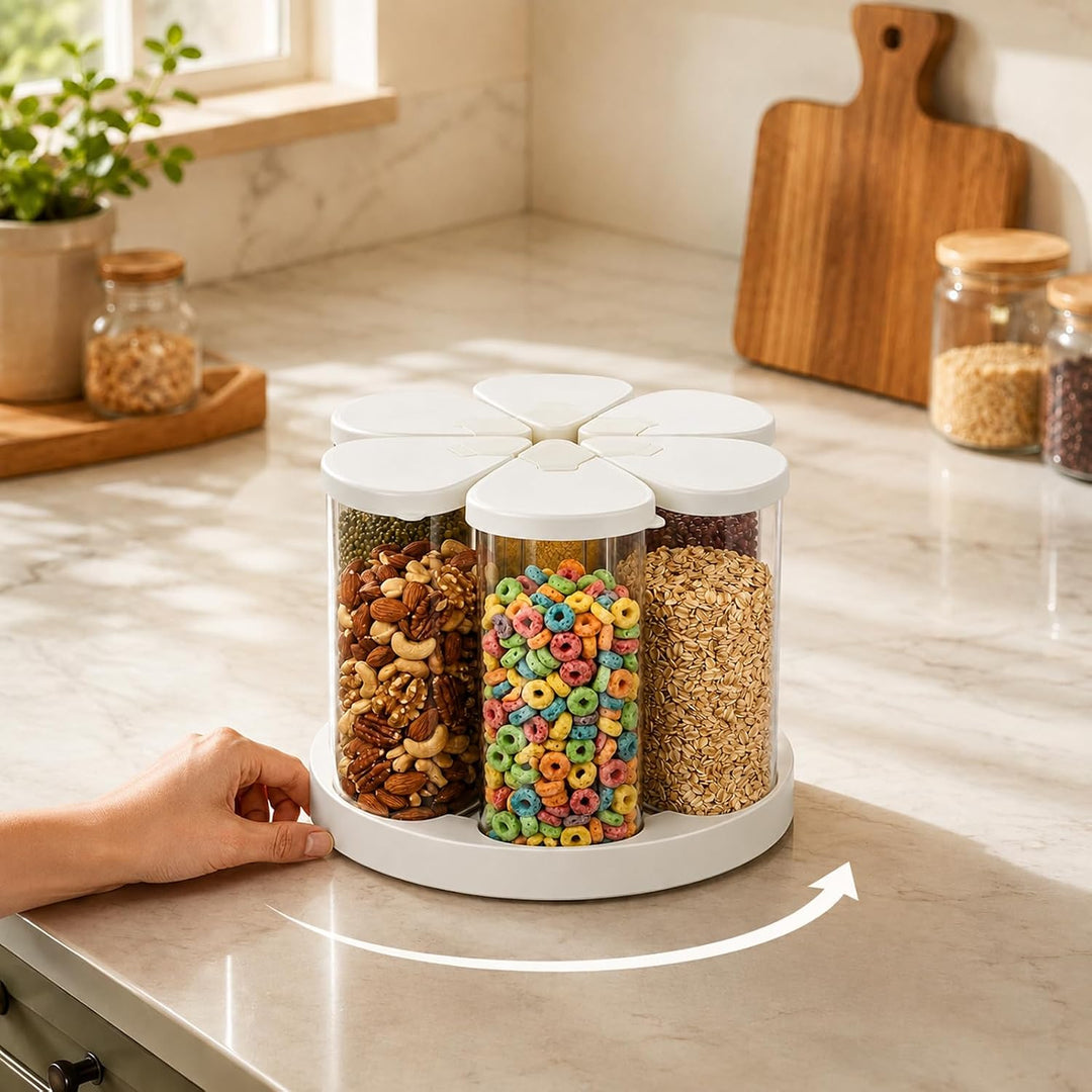 360° Drehbarer Müslispender, 6x650ml Müsli Aufbewahrungs