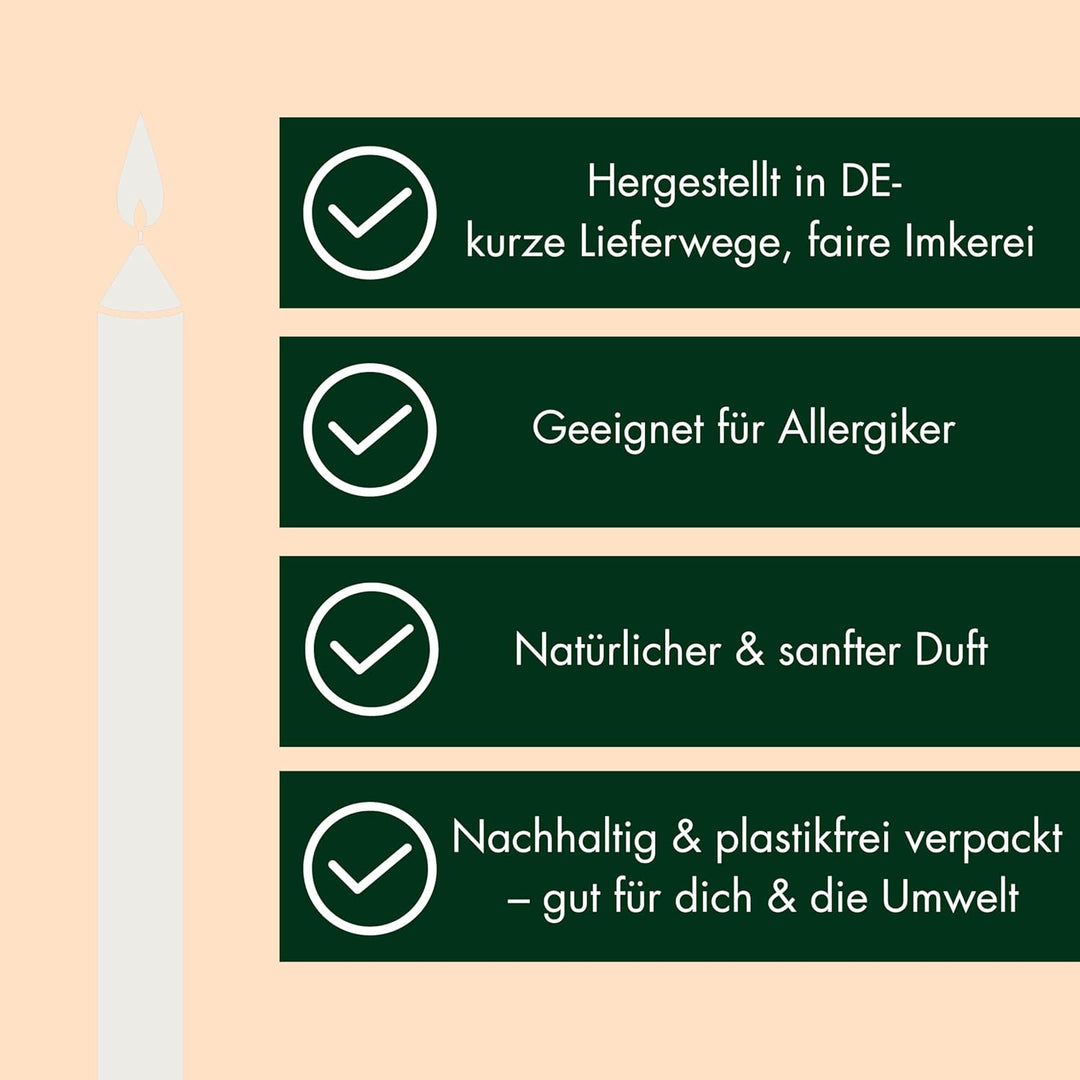 Figura Santa Bienenwachskerzen, Stabkerzen aus 100% Bienenwachs, Handgefertigt seit 1988, Dinner Ker