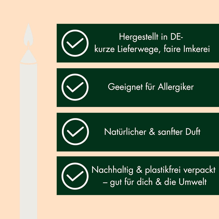 Figura Santa Bienenwachskerzen, Stabkerzen aus 100% Bienenwachs, Handgefertigt seit 1988, Dinner Ker