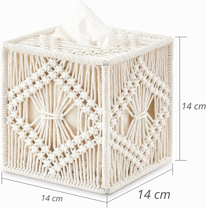 Mkono Makramee Taschentuchbox, quadratisch, offener Boden, böhmische Dekoration, Taschentuchbox, Boh
