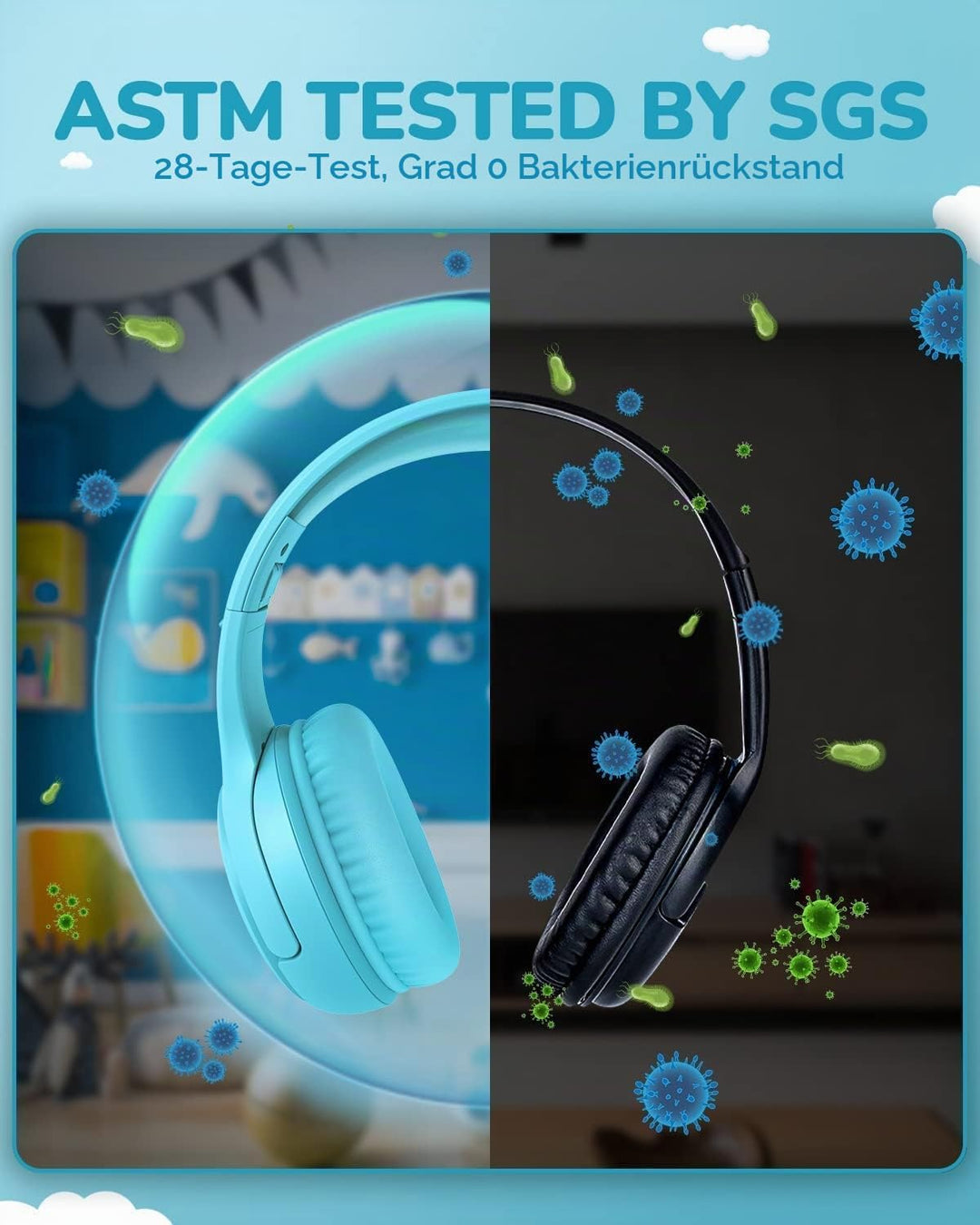 Kopfhörer Kinder, Kabel Kinderkopfhörer mit Mikrofon, Over Ear kopfhörer Kinder 85/94dB Lautstärkenb