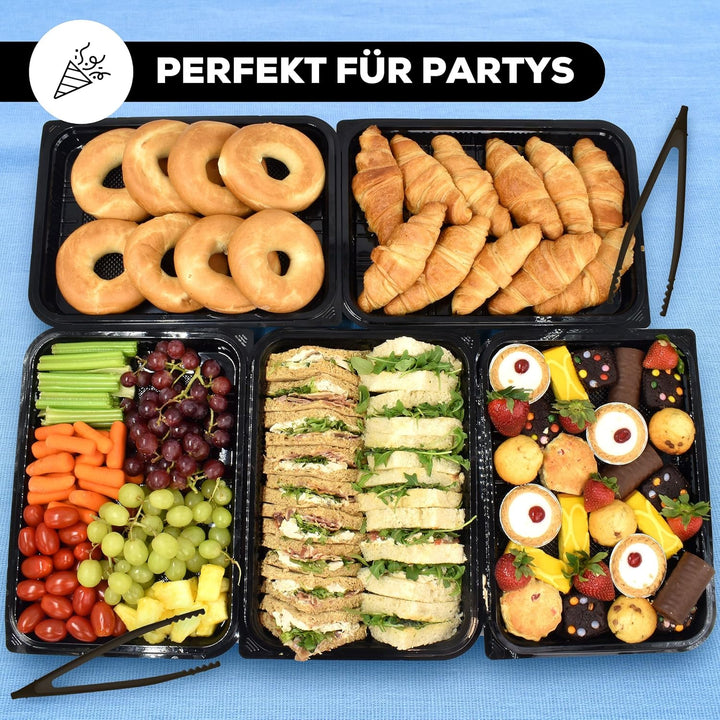 ebake Mehrweg Servierplatte mit Deckel (5 Stk. à 33 x 24 cm) - Meal Prep Boxen/Buffet Platten für Pa