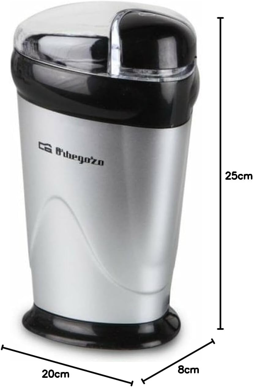 Orbegozo MO 3250 - Kaffeemühle, Mahlwerk aus Edelstahl, Sicherheitsschalter, transparenter Deckel, 1