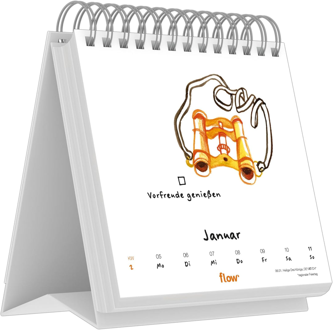 Flow - Was uns wirklich glücklich macht - Wochenkalender 17 x 16 mit Spiralbindung, 53 Illustratione