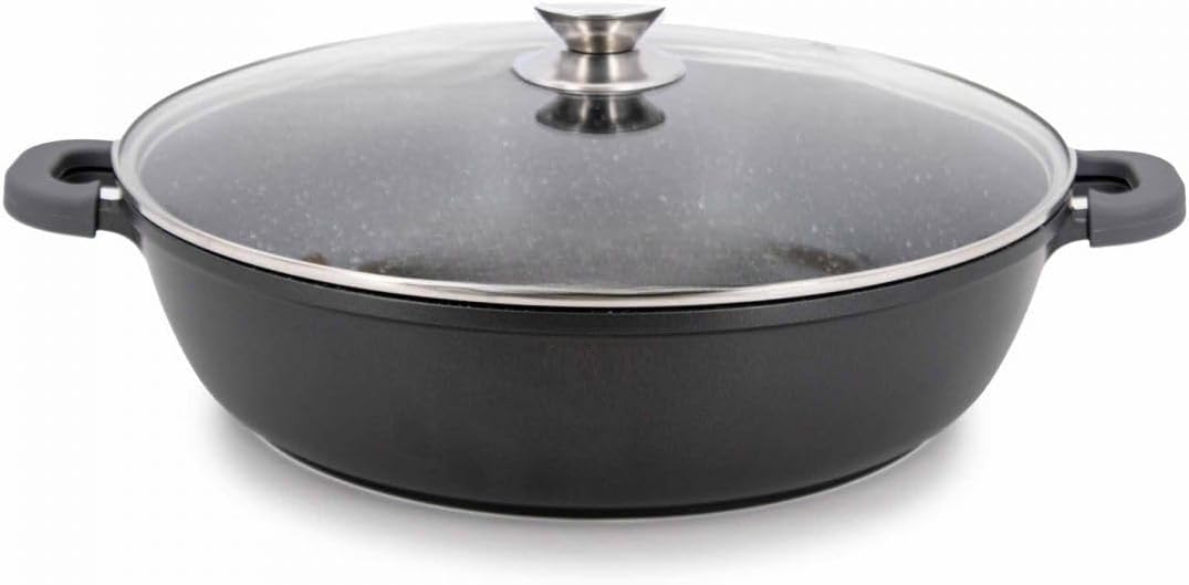 HQ Premium XL Bräter Servierpfanne mit Granit Keramikbeschichtung 6 Liter 36cm Durchmesser - Griff m