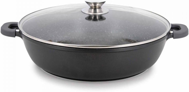 HQ Premium XL Bräter Servierpfanne mit Granit Keramikbeschichtung 6 Liter 36cm Durchmesser - Griff m