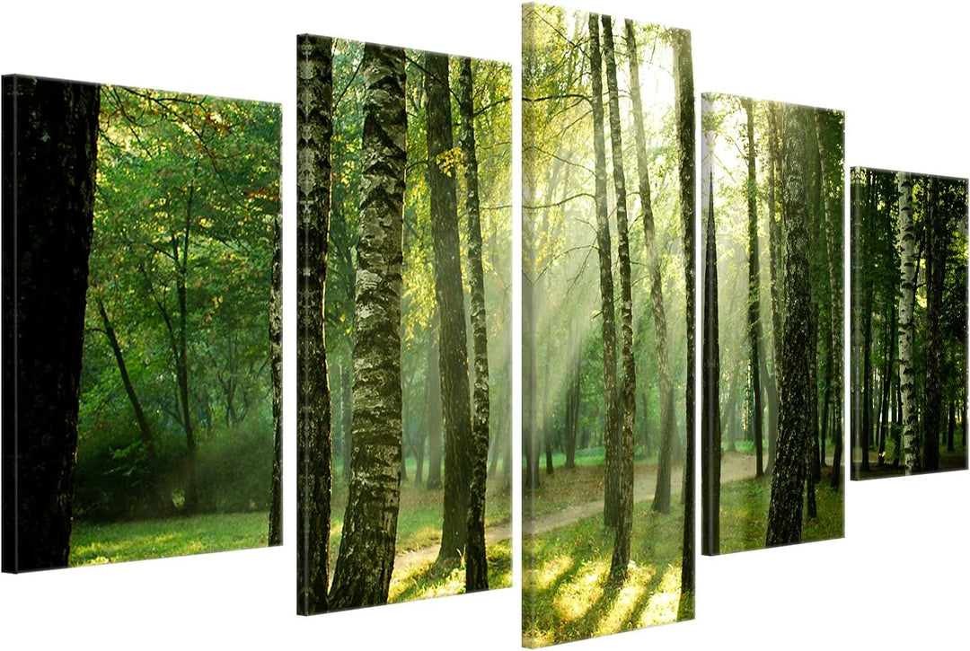 ge Bildet Bild auf Leinwand | Landschaftsbilder - Wald I in 100x50 cm mehrteilig als Wandbild | Wand