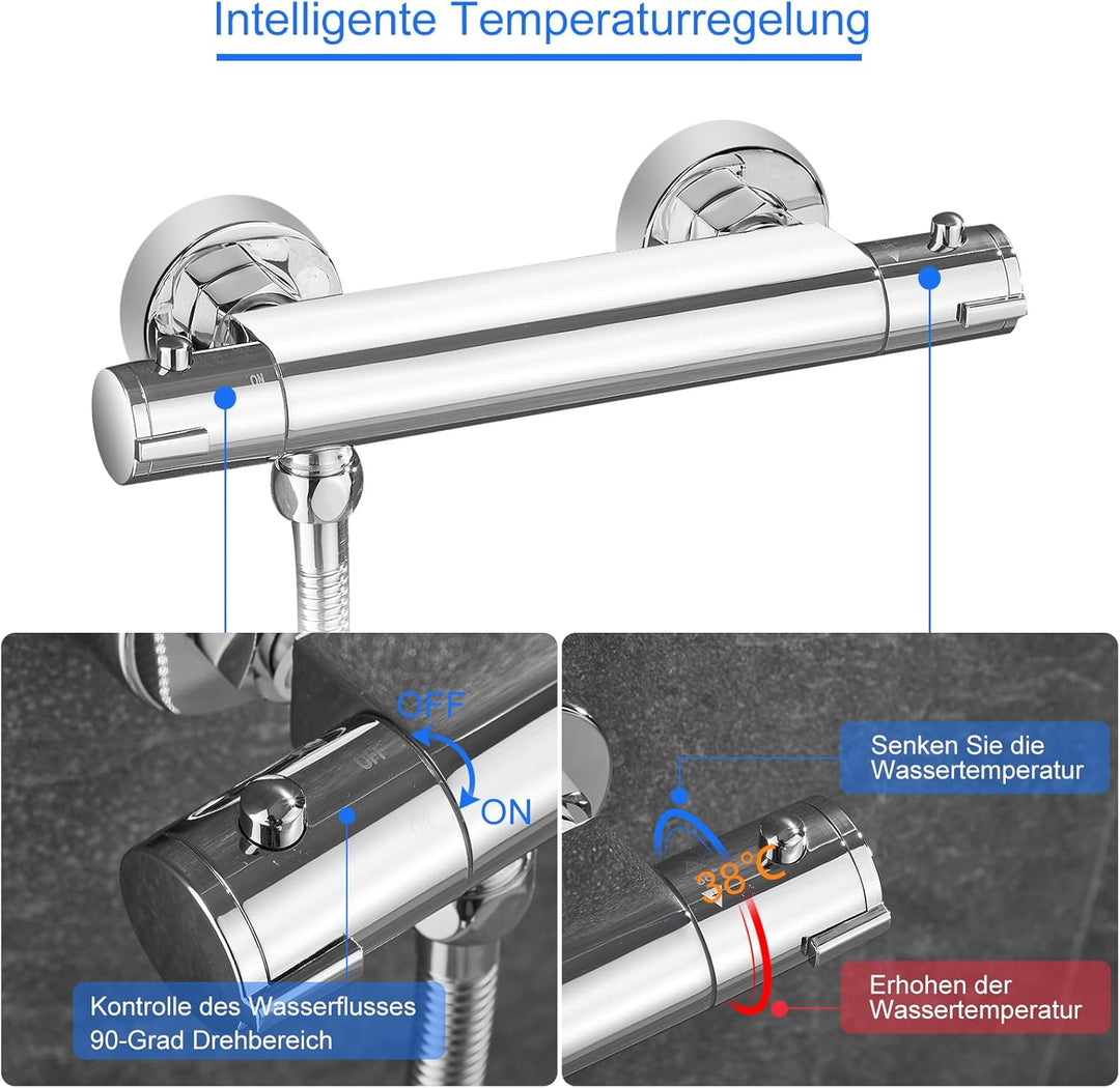 KEOKBON Duschthermostat mit Sicherheitstaster 38℃, Aufputz Thermostat Duscharmatur, Dusche mit Konst