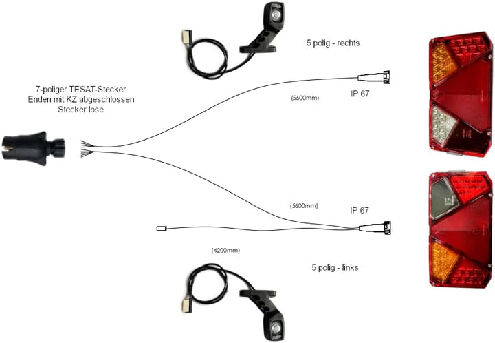 Anhängerbeleuchtung SET LED Rückleuchten Umrissleuchten Kabel 5,6m für Anhänger