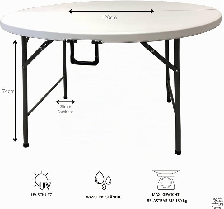 HOMELUX 710091 Klapptisch, Kunstharz, rund, 120 cm hoch, 74 cm