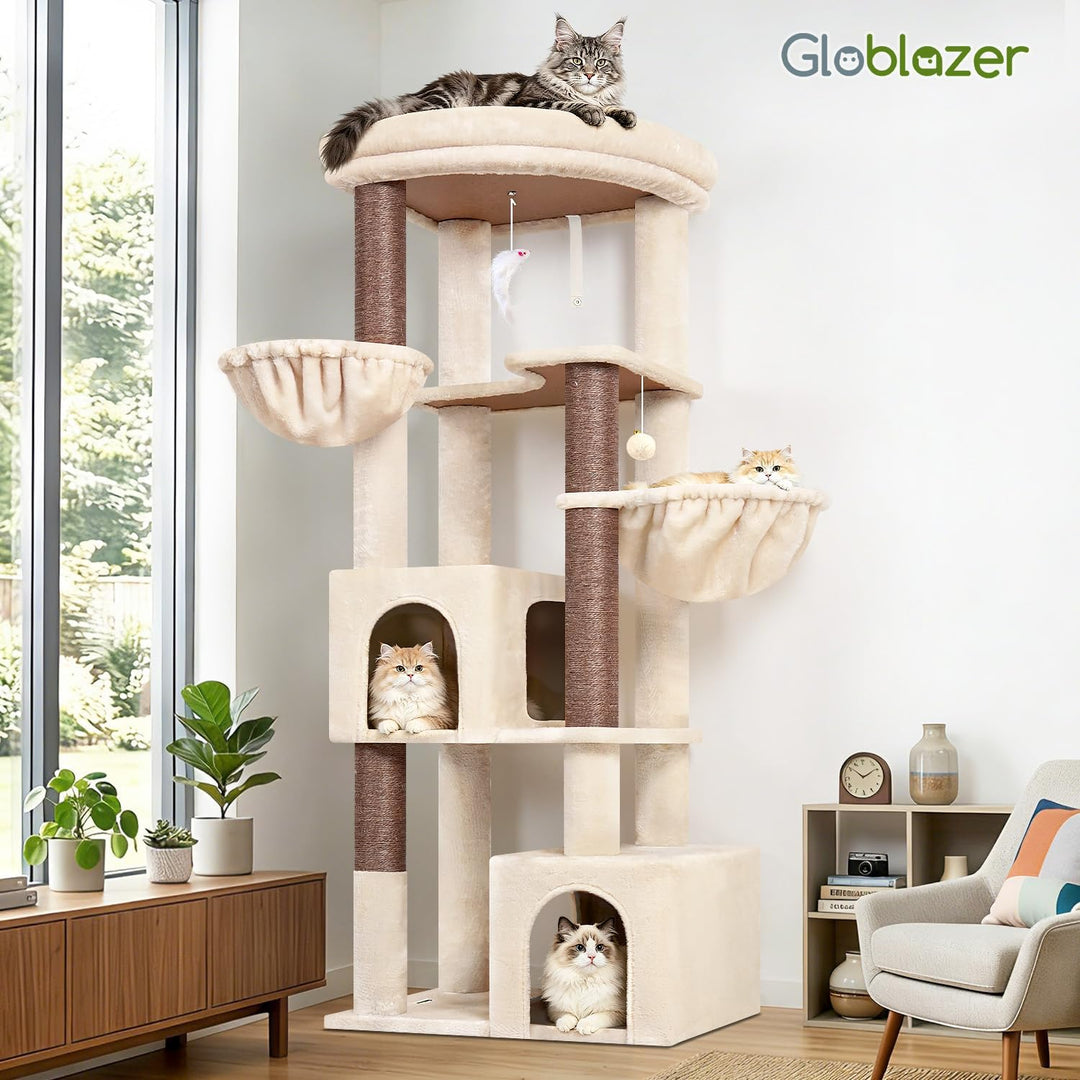 Globlazer C64 Kratzbaum Beige Stabil für Grosse Katzen 163 cm Eckkratzbaum | Stabil Katzenbaum mit E