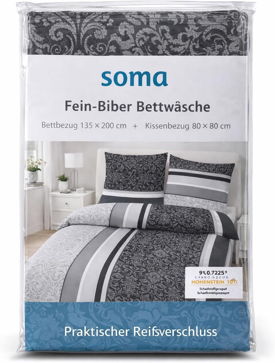 soma Biber Bettwäsche 2 teilig Bettbezug 135x200 cm Kopfkissenbezug 80 x 80 cm anthrazit Barock Blum