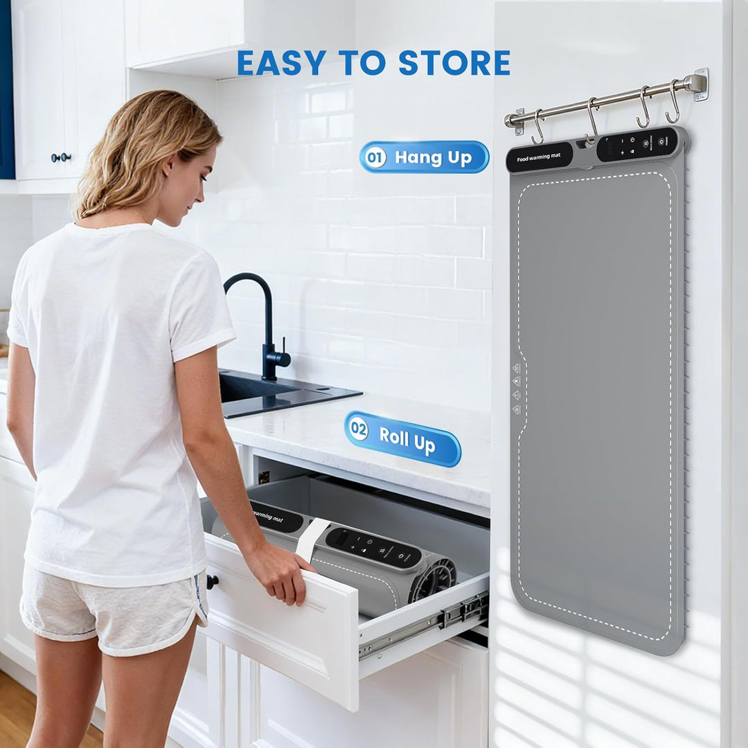 Heizkissen für Speisenwärmermatte, 10s schnelles Aufheizen, 7-Stunden-Timer, Elektrisches Silikon-Wä