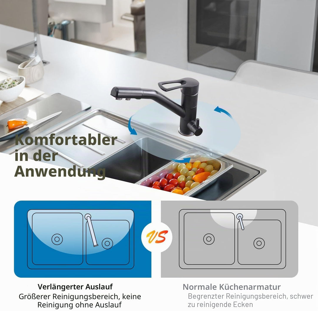 3-Wege-Küchenarmatur, 360° drehbarer Küchenarmatur, Spültischarmatur mit flexiblem Auslauf, G3/8 Zol