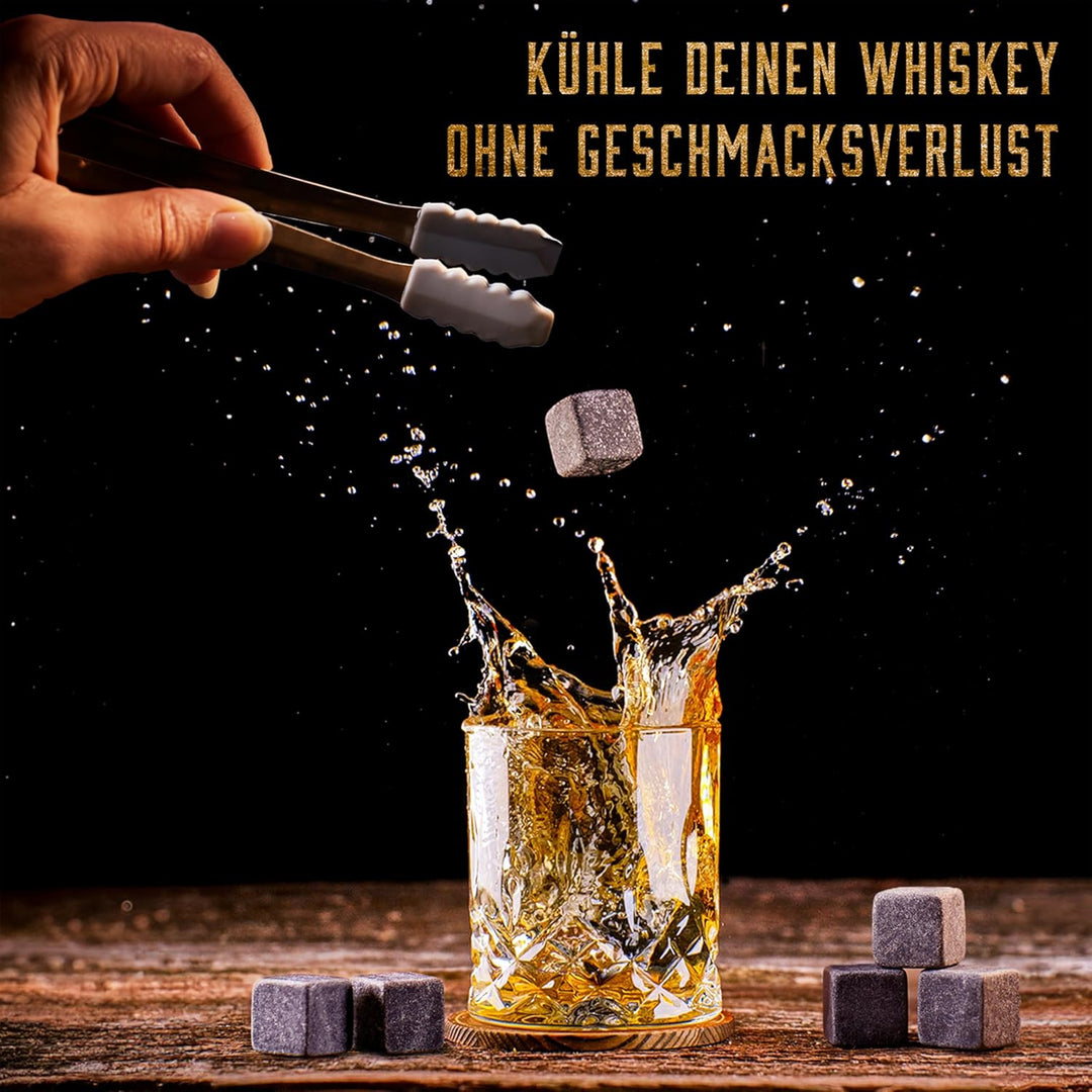 Whisiskey - Whisky Gläser Set - Whisky Zubehör Set – 2 Twisted Whiskey Gläser - 8 Whisky Steine - Wh